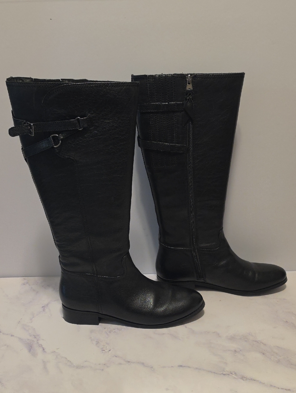 Trotters Black Tall Riding Boots - Classic Women's Leather Knee-High